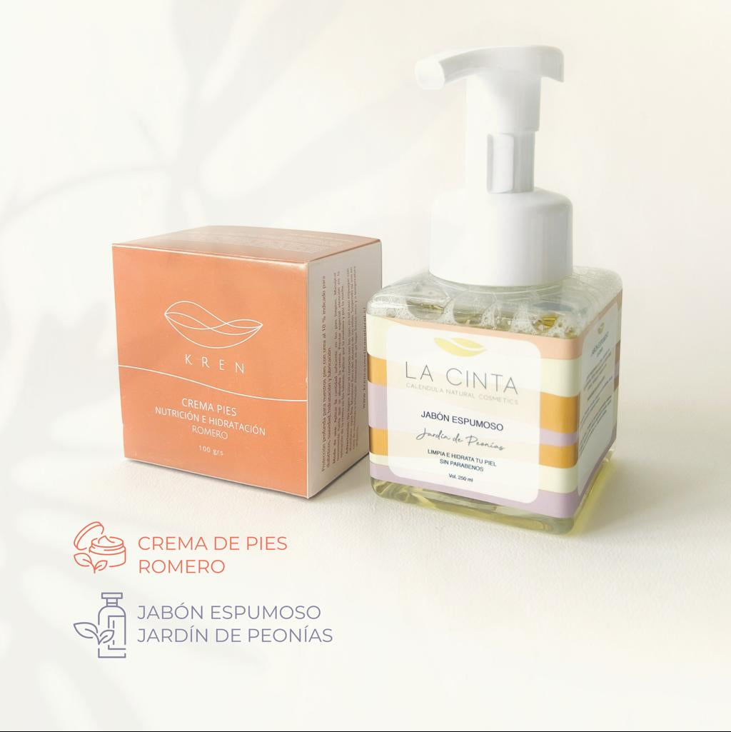 Set de regalo colaborativo: Crema de pies Kren + Jabón espumoso Peonías La Cinta