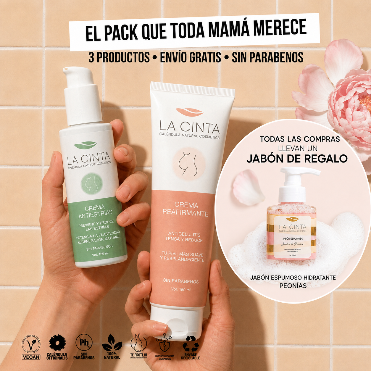 Pack Cremas de Embarazo y post parto + Jabón Espuma Hidratante de Regalo + Envío Gratis