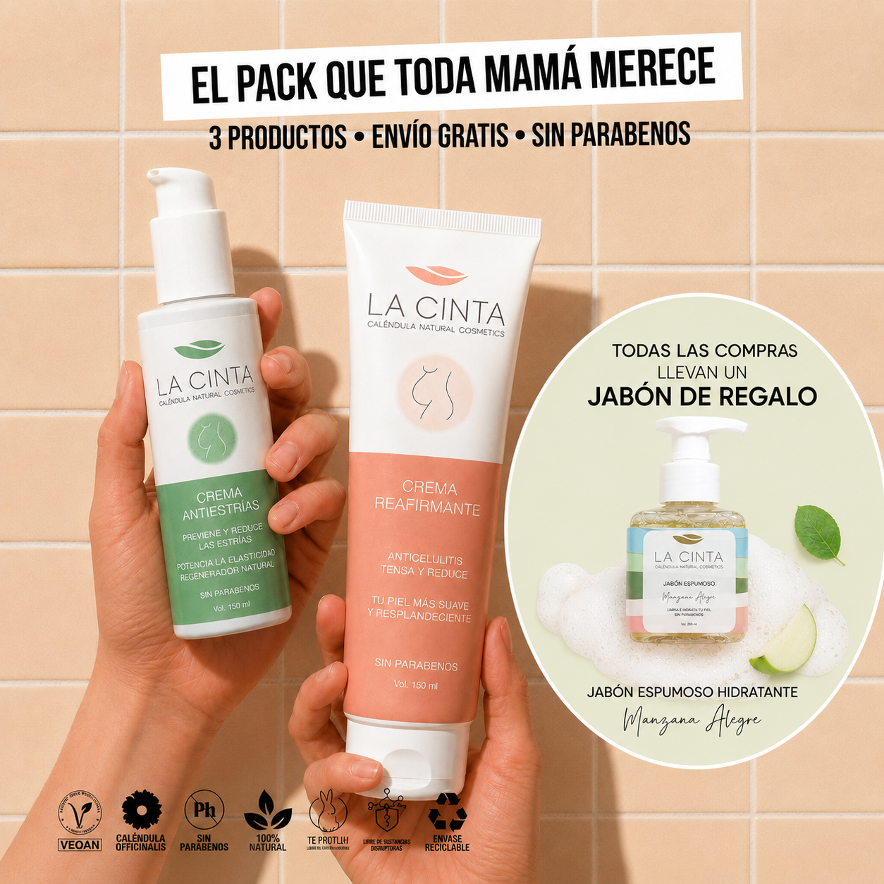 Pack Cremas de Embarazo y post parto + Jabón Espuma Hidratante de Regalo + Envío Gratis