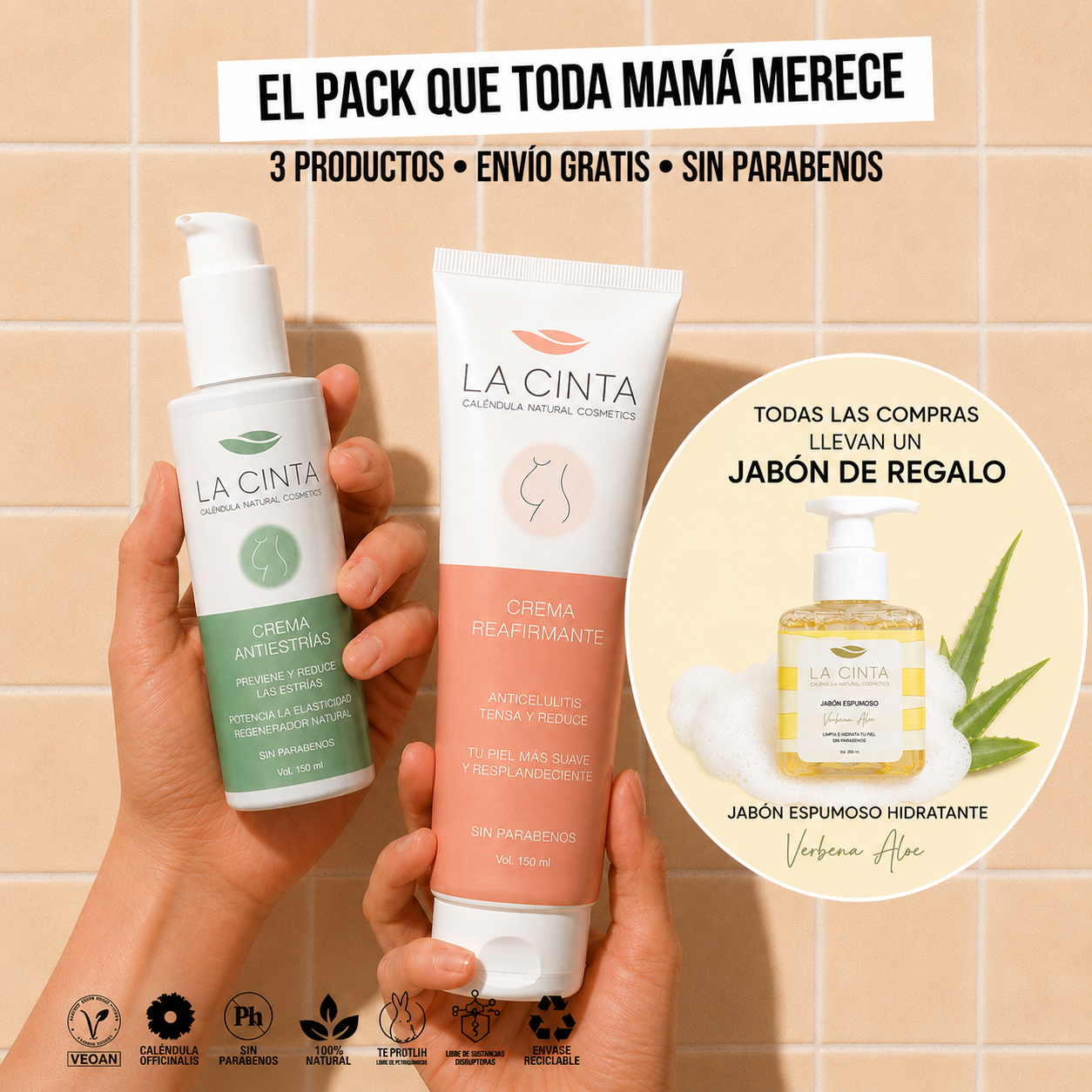 Pack Cremas de Embarazo y post parto + Jabón Espuma Hidratante de Regalo + Envío Gratis